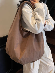 Ladies Large Capacity Simple Pure Color Lazy Style Single Shoulder Tote Bag Casual Commuting Canvas Bag Soft Handbag