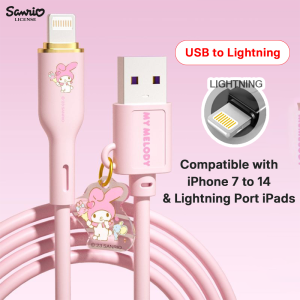 Sanrio Kuromi USB to Type-C & Lightning Fast Charging Cable 1M with Soft PVC SS-663 AQ13