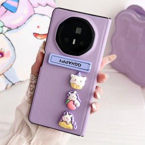 เคสรูปการ์ตูนน่ารักสำหรับ Honor ฝาปิดหนัง PU สุดหรูแบบพับ V3มายากลกันกระแทกเต็มตัวบานพับแม่เหล็กแบบนิ่มอุปกรณ์เสริมสำหรับ Huawei MagicV3
