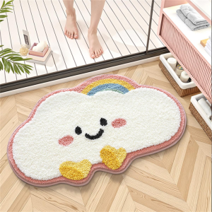 VIKAMA Cartoon Cloud With Rainbow Plush Shaped Rug Soft Absorbent Anti Slip Toilet Washroom Decorative Area Mat Home Decor