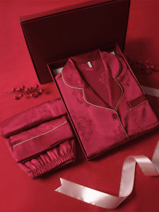 Red Pajamas Womens Wedding Newlyweds Couple Homewear Suit Men Wedding Long Sleeves Bride Big Red Birth Year