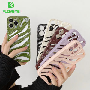 FLOVEME Solid Color Hollow Out Heat Dissipation Phone Case For iphone 14 13 12 Pro Max INS Stripe Pattern Lens Protection All-inclusive TPU Shockproof Back Cover For iphone 14 13 12