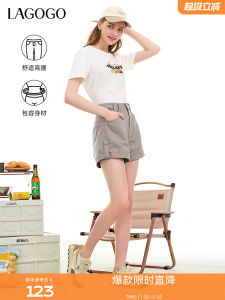 High Waist Workwear Denim Shorts Womens Lagogo Summer New Small Size A-Line Leg Lengthening Meat Covering Shorts