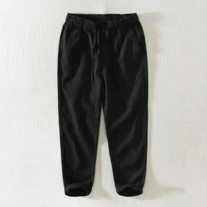 Mens Casual Linen Pants Straight Leg Cotton Linen Blend Nine-Tenths Length Retro Japanese Style Breathable Comfortable Summer