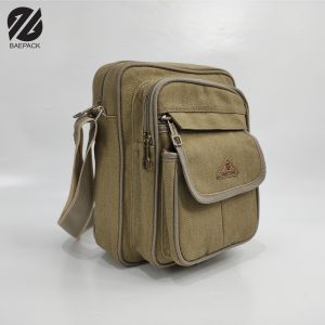 Baepack Tas Selempang Kanvas Pria Xenof Cream / Tas Bahu Canvas Cowok / Tas Selempang Premium Produsen Bandung