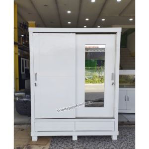 Lemari Pakaian 2 Pintu Sliding Duco Kayu Teack /trinityjayafurniture