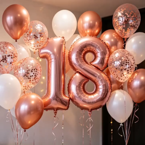 Debut 18th Birthday Decorations Set 32inch Number 18 Balloons Happy Birthday Banner Rose Gold Pink Metallic Confetti Balloons for Girls Birthday Party Decor Backdrop