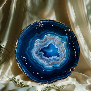 Deep Blue Agate Slice Wall Art 8x8 Metal Texture Pre-Drilled Durable Stone Decor for Kitchen Office Garden