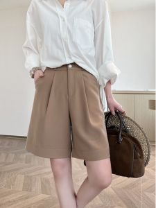 กางเกงขาสั้นผู้หญิงสีกรมท่า ทรงเอ ทรงหลวม ทรงลำลอง ทรงบาง กางเกงขายาวห้าส่วน สไตล์ทำงาน ฤดูร้อน 2024