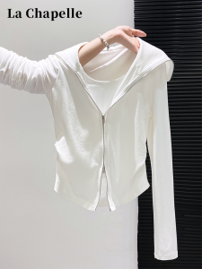 La Chapelle | Slim-Fit White Long-Sleeve T-Shirt with Double Zippers