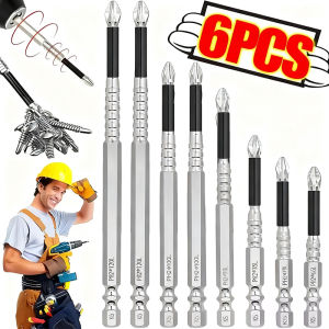 6ชิ้นชุดสว่านไฟฟ้าแม่เหล็กกันลื่นสกรูหัวแฉกชุดไขควงอุปกรณ์ทำมือความแข็งสูง27/50/65/70/90/150มม.