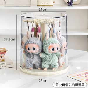Transparent Display Box for Labubu Plush Dolls Blind Boxes Figure Storage Stand Toy Organizer Home Decor Cylinder Shape Plastic