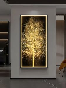 Luxurious Crystal Inlaid Flourishing Tree Decorative Artwork Illuminated Entrance Hallway Office Corridor High-End Painting