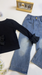 BALALE - Setelan Jeans Anak Perempuan Baju Katun Lengan Panjang dan Celana Jeans Usia 3-10 Tahun