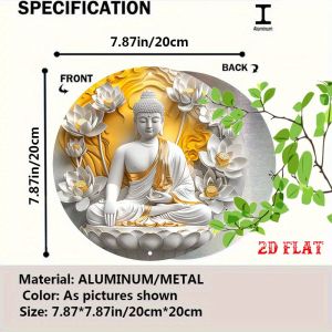 CIFbuy | Golden Gradient Buddha Art Round Metal Sign - Spiritual Lotus Decor Tin Sign for Home Wall 7.87x7.87 in