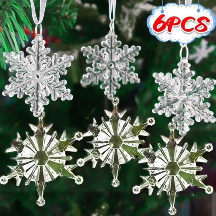 【Swan Home】6Pcs Christmas Tree Icicle Ornament Acrylic Crystal