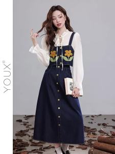 YOUXIANG | Đầm Nữ Phối Đôi Kiểu Dáng Retro Elegance Mới Thu