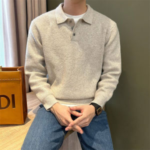 Mr. NR Casual Luxury Style Polo Shirt Knitted Shaggy Collar Mens Sweater Simple Solid Color Long Sleeve Fashion Urban Fit