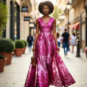 Vải Ren Gấm Jacquard Màu Hồng Rực Rỡ Óng Ánh Họa Tiết Nổi Chất Liệu Polyester 100% Dùng Cho Váy Dự Tiệc Cưới