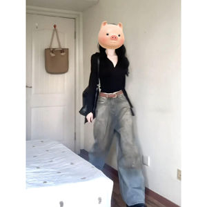 เน็คไทวินเทจฝรั่งเศส ดีไซน์ คอวี แขนยาว สลิมฟิต ผู้หญิง เสื้อยืด มีสไตล์ ฤดูใบไม้ร่วง 2024 อินเทรนด์ เสื้อท่อนบน สําหรับงานเลี้ยงวันเกิด