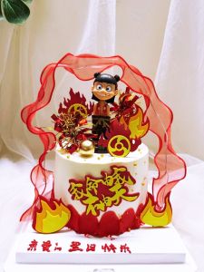 Birthday Childrens Day Decoration Ornaments Hot Sale Nezha Ao Bing Wind Fire Wheel Sanwei True Fire Baking Label