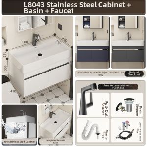NIUNAISI | Stainless Steel Ceramic Integrated Sink Bathroom Vanity