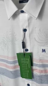 Sơ Mi Hoa Văn - Tay Ngắn Trắng - Xanh Navy Form Tailor Fit Chống Nhăn Lai Ngang - Áo Nam Khatoco