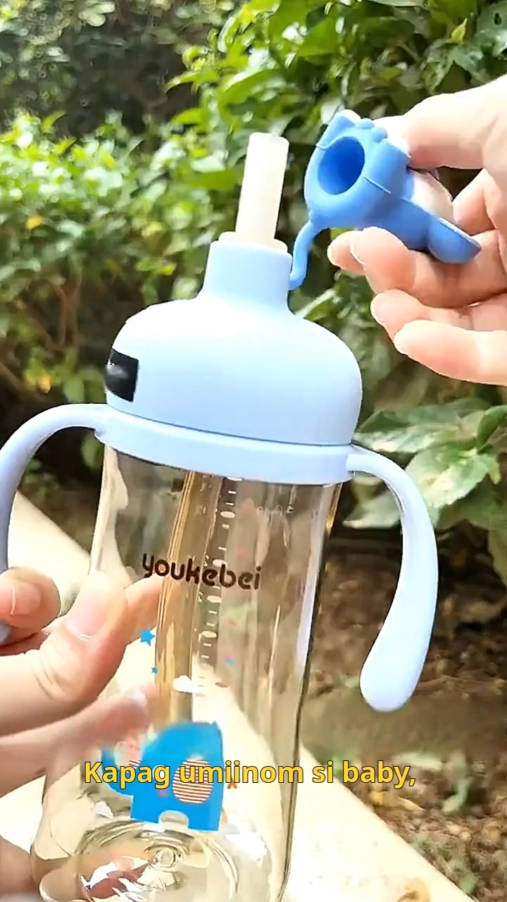 youkebei Cute Elephant Topper PPSU Toddler Sippy Cup 300ML/10oz 360° No Leakage with Handles