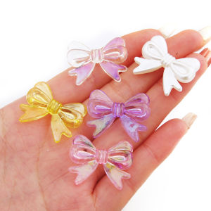 4pcs Acrylic Shiny Color Butterfly Bowknot Bows Beads Charm for Necklace Bracelet Earring Hair Ornaments Making DIY Jewelry Beads Accessories