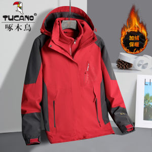 Tucano Womens Three-in-One Fleece Lined Thickened Outdoor Climbing Suit Jacket Windproof Waterproof Two-Piece Set Winter Outfit