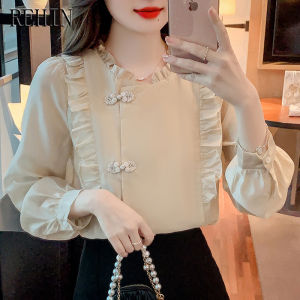 REHIN New plate ruffled edge versatile long sleeve shirt retro elegant fashion comfortable women blouse