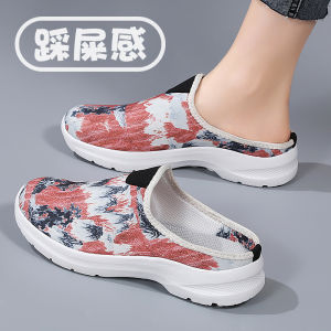 Fashionable Ladies Slip-On Canvas Slippers Lightweight Soft Bottom Toe-Covering Spring Autumn New Style Casual Flat Heel