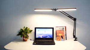 LED Desk Lamp Swing Arm Desk Light with Clamp 3 Lighting 10 Brightness Eye-Caring Modes Reading Desk Lamps for Home Office 360°Spin with USB -10W