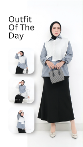 Atasan Wanita Blouse Hijab Kiyomi Almeera - Inner Kemeja & Outer 2in1 Katun Madina Adem Anti Kusut
