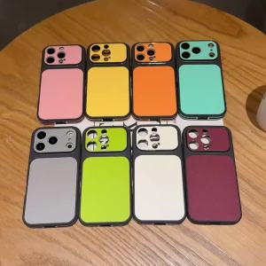 Luxury Side Plain Leather Solid Color Phone Case For iPhone 17 16 15 14 13 Pro Max Large Window Matte Shockproof Bumper Cover