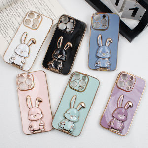 ROAZIC Electroplated Case For Honor Magic 5 5G/Honor Magic 5 Pro 5G/Honor Magic 6 Pro With Cute Folding Rabbit Bracket Soft TPU Back Cover Stand Shockproof Casing HONOR Magic5 5G/HONOR Magic5 Pro 5G
