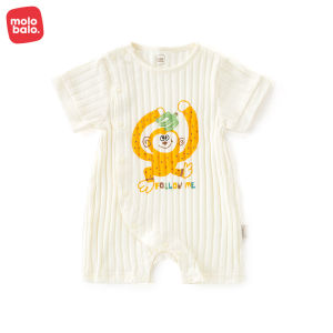 Summer Short Sleeve Baby Bodysuit Cotton Bias Hem Babyproof Air Conditioning Crawl Suit