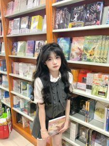 Bộ Đồng Phục Học Sinh Phong Cách Hàn Quốc Ngắn Mùa Hè Viền Bèo Nơ Áo Hai Dây Cổ Đứng Áo Sơ Mi Xếp Ly Mini Váy Bộ Ba Mảnh