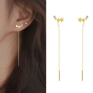 【Free Shipping】Korean Style Cute Stars Ear Studs Gold Silver Long Tassel Chain Drop Earrings for Women Trendy Party Jewelry