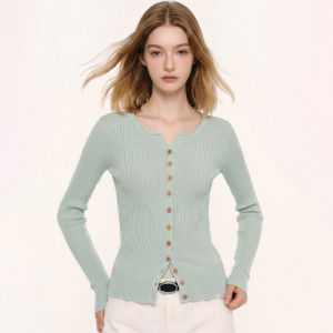 Slim Single-button Womens Knitted Cardigan Round Neck