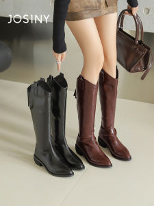 Josiny | Thick Sole High Heel V Cut Pointed Toe Ankle Boots