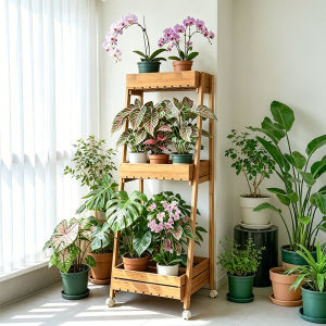 TMCG | Vintage Solid Wood Flower Rack Moveable