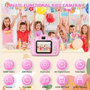 Children Toy Camera with 32GB SD Card Portable Selfie Toy Camera20MP 1080P HD Digital Video CameraIdeal Birthday Festival Gift For Girls Boys Kids