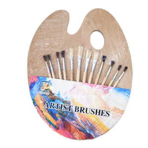 13Pcs Wooden Paint Brush Set Oil & Watercolor Starter Kit with Palette Canvas Art Supplies for Beginners