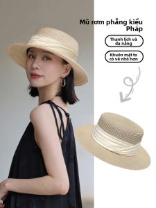 BILLI ZILLY | Mũ rơm phẳng chống nắng cho nữ mùa hè mới đi biển du lịch thanh lịch thanh lịch mũ lưỡi trai cỡ lớn có viền rộng