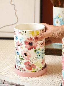 Kitchen Ceramic Drainable Chopsticks Holder Fork Knife Storage Box round Single Tube Drainable Dishwasher Safe Chopsticks Cage