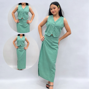 Taytay Clothing Hub Lily M/L/XL 4-12y/o Classic Two-Piece Vest & Side Slit Skirt Set for Summer Parties and Events
