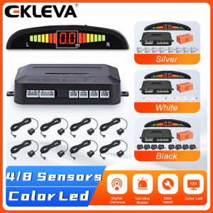 EKLEVA LED Display Parking SensorCar Reverse Backup Radar SystemLED Display+Buzzer Alert+4/8 Parking sensors for Universal Auto Vehicle