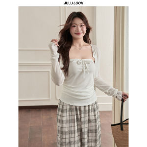 JULULOOK | Bộ Quần Tây Caro và Áo Camisole Dây Kéo Plus Size