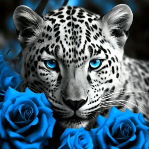 Huacan Diamond Painting Snow Leopard Blue Rose Diamond Mosaic Animal Flower Complete Kit Picture Of Rhinestones